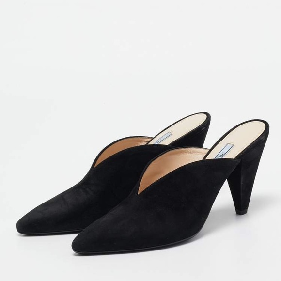 Prada Black Suede Mules Size 39 - Picture 1 of 14
